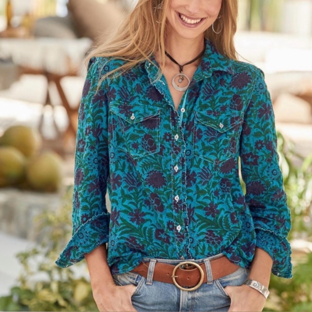 Sundance Rhea Floral Eyelet Button Down Shirt Size Large